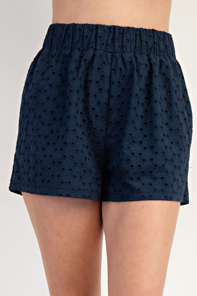Eyelet Shorts Set - Navy