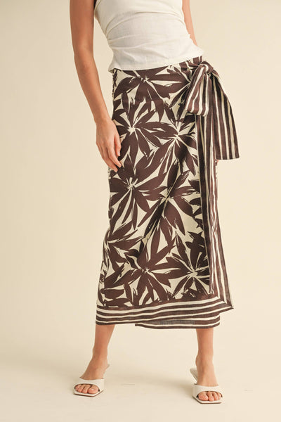Chocolate Floral Linen Wrap Skirt