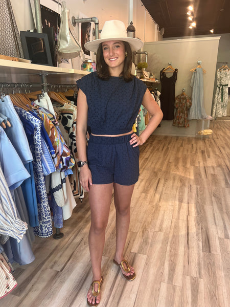 Eyelet Shorts Set - Navy