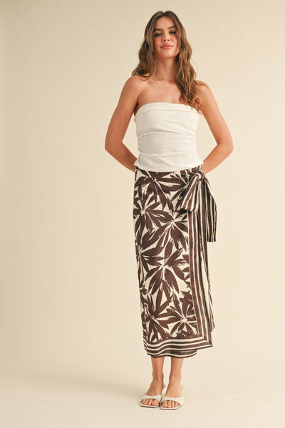 Chocolate Floral Linen Wrap Skirt