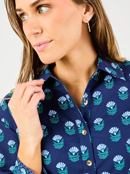 Button Down Collar Print Dress