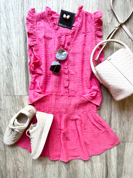 Gauzy Ruffle Button Down Top