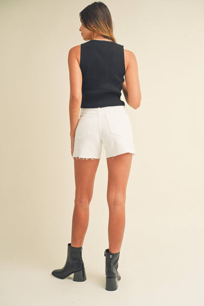 Side Slit White Denim Short