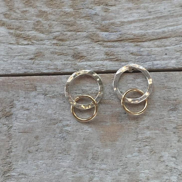 Mixed Metal Double Circle Post Earrings