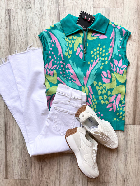 Golden Zipper Print Sweater