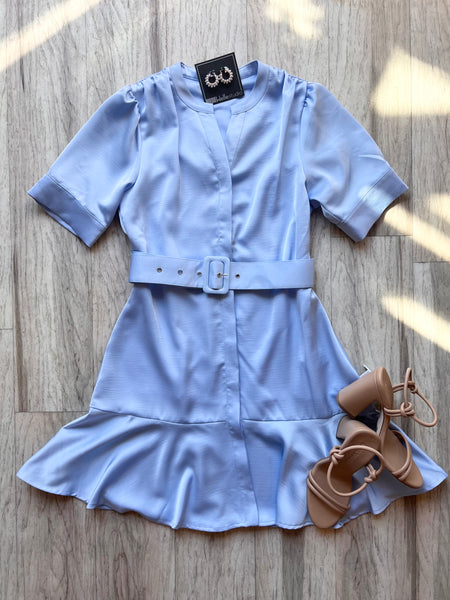 Belted Dress - Soft Blue