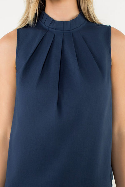 Pleat Collar Top - Navy