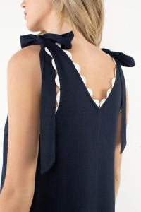 Scallop Trim Tie Strap Dress