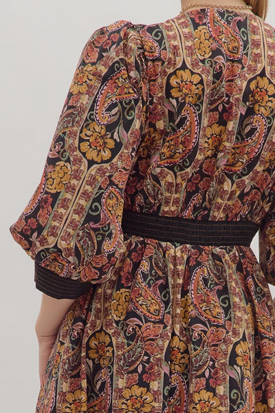 Floral Zip Midi Dress | Bohemian Fall Maxi Dress