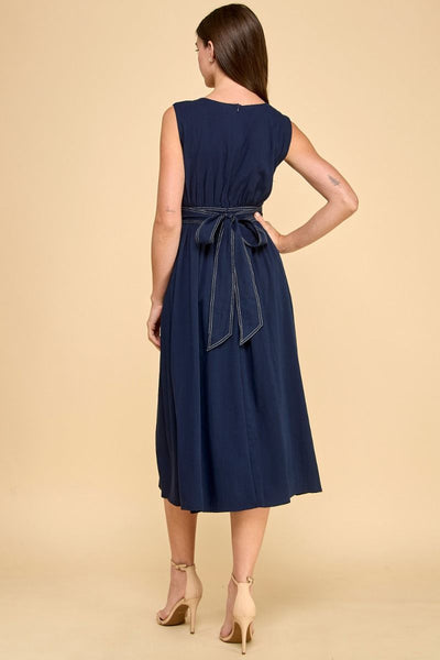 Topstitch Tie Waist Dress