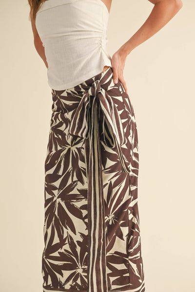 Chocolate Floral Linen Wrap Skirt