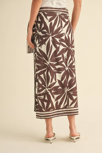 Chocolate Floral Linen Wrap Skirt