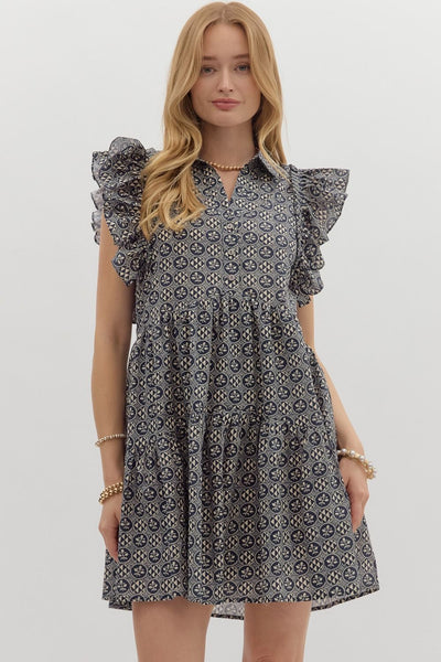 Medallion Mini Dress - Navy
