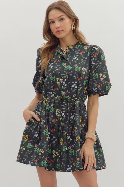 Midnight Floral Button Front Dress