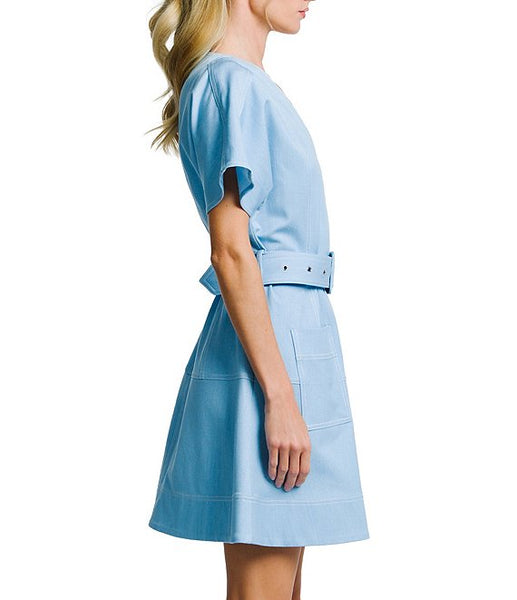 V-Neck Short Sleeve Mini Dress