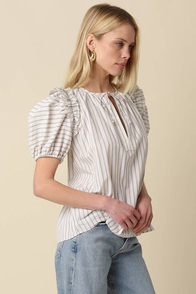 Evie Striped Puff-Sleeve Blouse