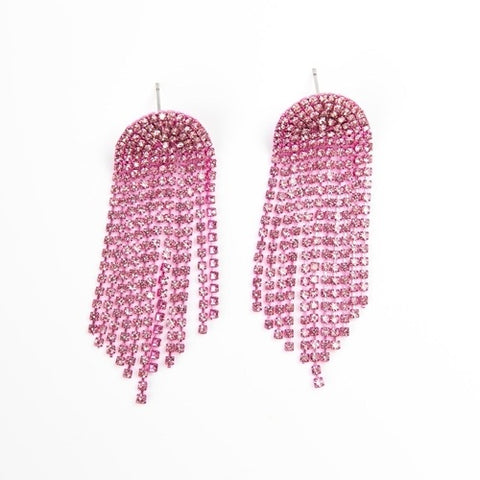Arch Fringe Pink Sparkle Earrings