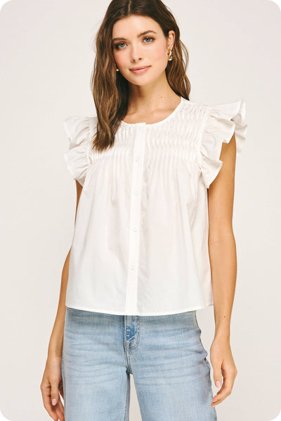 Ruffle Sleeve Reverse Pin-tuck Detail Blouse
