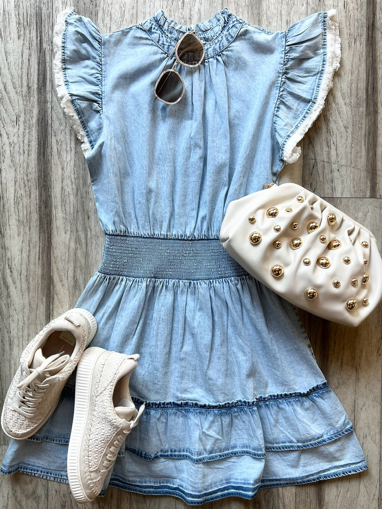 flutter sleeve denim dress Flutter Sleeve Denim Dress large