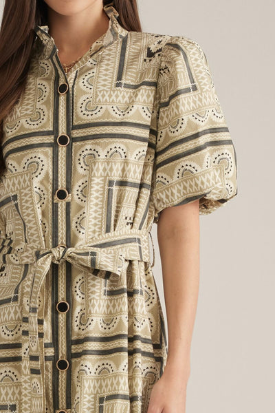 Button Detail Tie Waist Dress