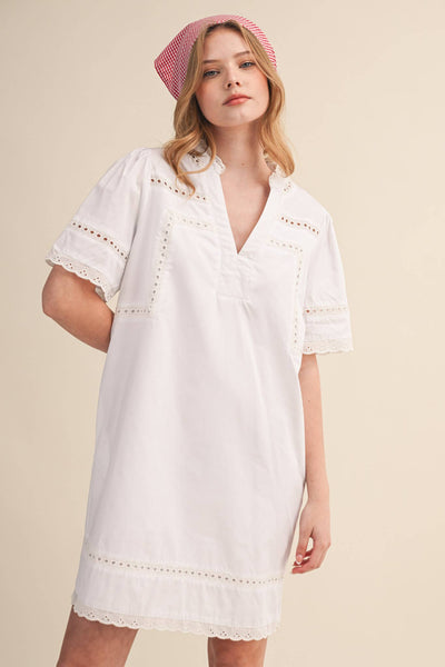 Lace Trim Short Sleeve Shift Dress