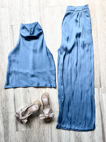 Slate Blue Satin Pant