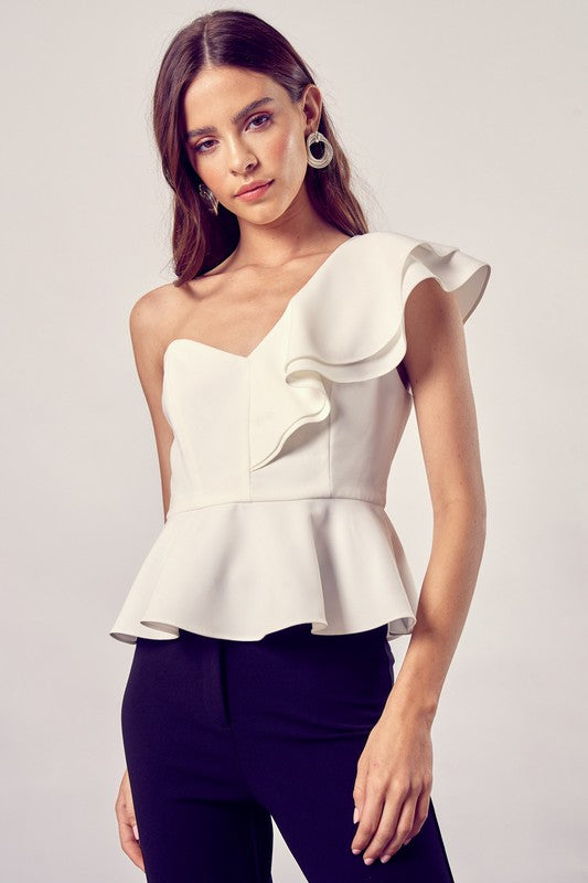 One Shoulder Ruffle Peplum Top – Welle Studio