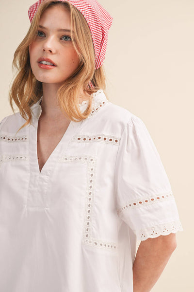 Lace Trim Short Sleeve Shift Dress