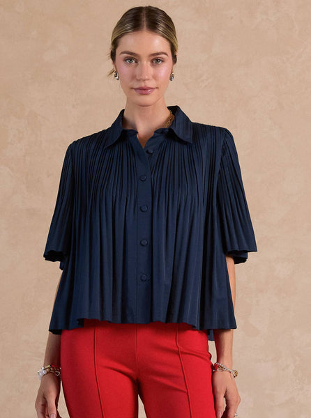 Pleated Half Sleeve Oversized Shirts