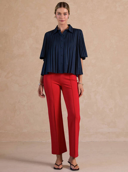 Pleated Half Sleeve Oversized Shirts