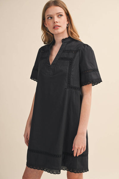Lace Trim Short Sleeve Shift Dress