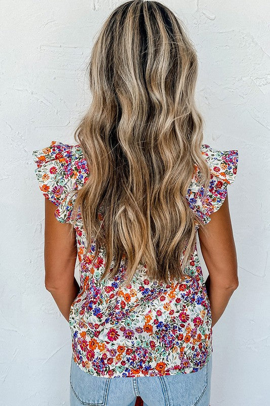 Women Rose Red Floral Square Neck Flutter Tank Top – Welle