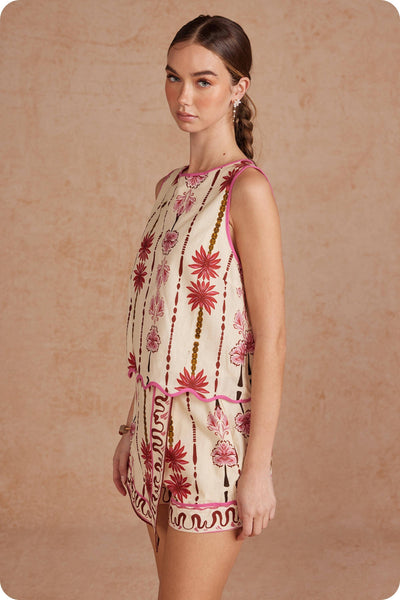 Border Striped Palm Floral Skort