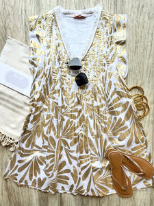 Pleat Gold Stamp Cotton Dress