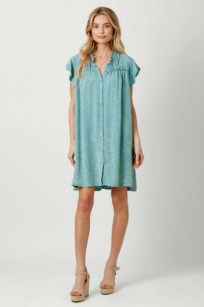 Flutter Sleeve Button Down Washed Dress