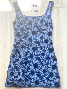 Square Neck Daisy Embroidery Dress Small