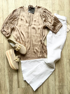Elbow Sleeve Top - Taupe