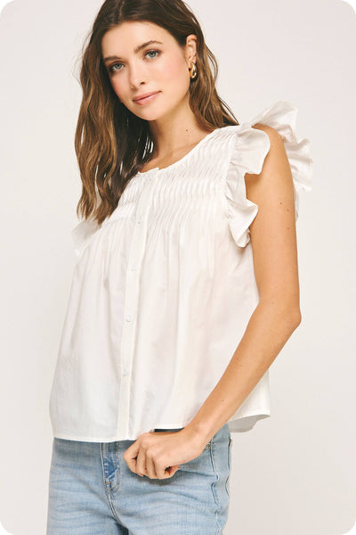 Ruffle Sleeve Reverse Pin-tuck Detail Blouse