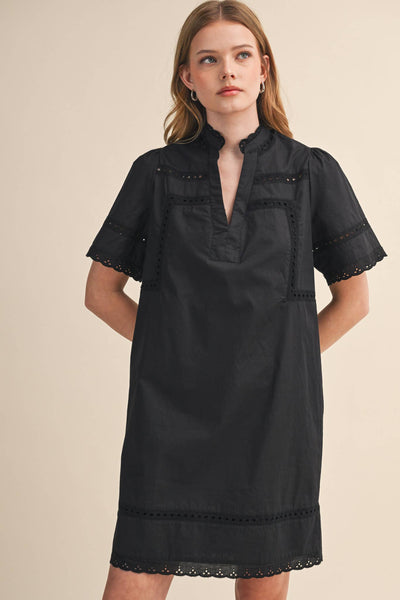 Lace Trim Short Sleeve Shift Dress