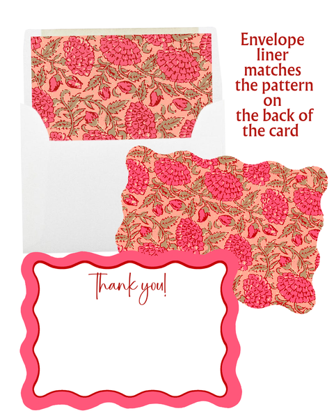 Pink & Red Floral Block Print Custom Stationery Card Set