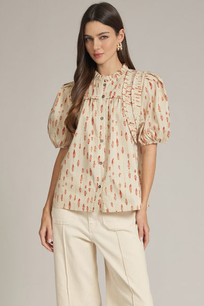 Shoulder Trim Button Down Top