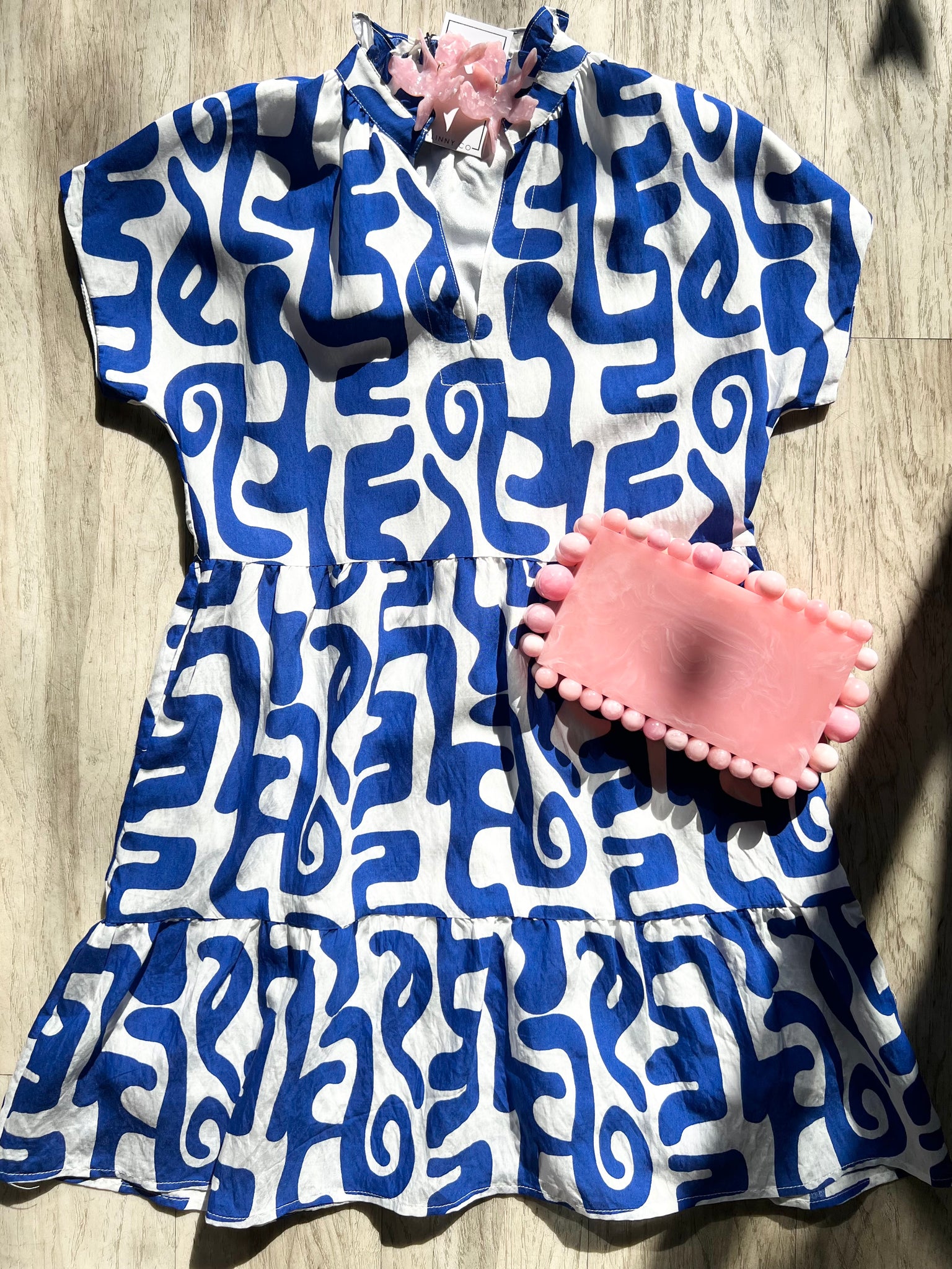 Short Sleeved Print Tiered Dress