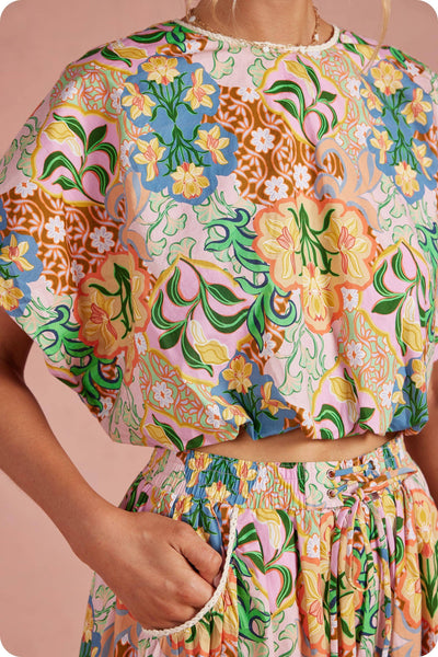 Garden Party Crochet Trim Midi Skirt
