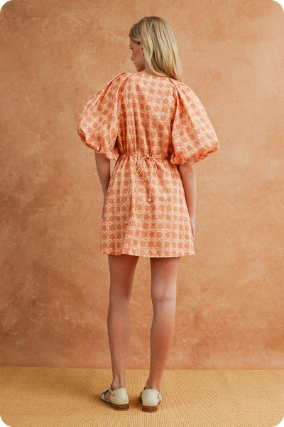 Chainlink Print Puff Short Sleeve Mini Dress