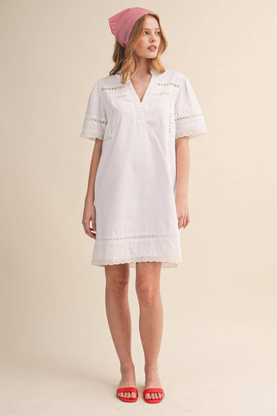Lace Trim Short Sleeve Shift Dress