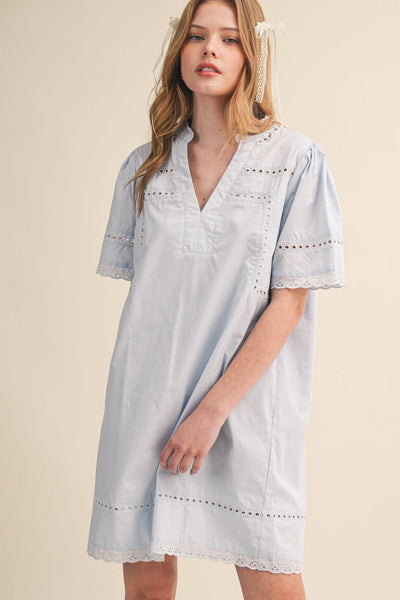 Lace Trim Short Sleeve Shift Dress