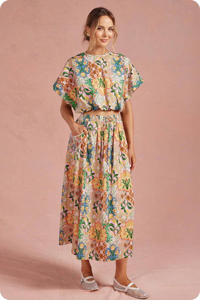Garden Party Crochet Trim Midi Skirt