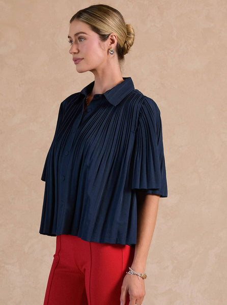 Pleated Half Sleeve Oversized Shirts
