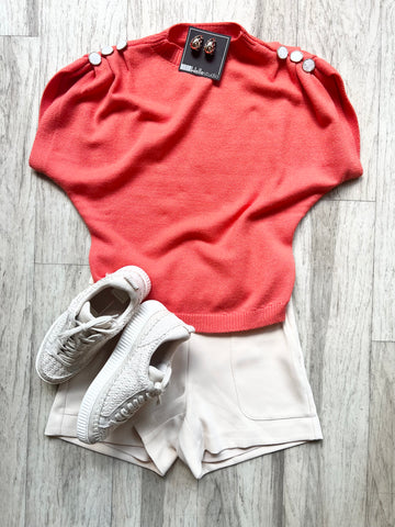 Short Sleeve Button Shoulder Sweater