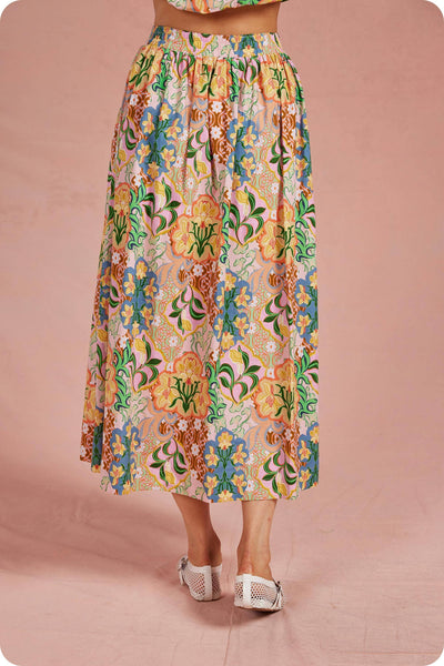 Garden Party Crochet Trim Midi Skirt